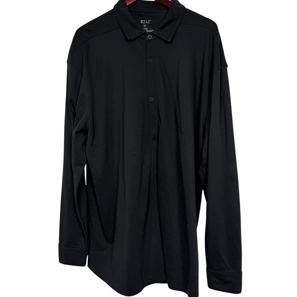 BYLT Premium Basics Mens 3XL Black Long Sleeve Button Down Pique Shirt Top